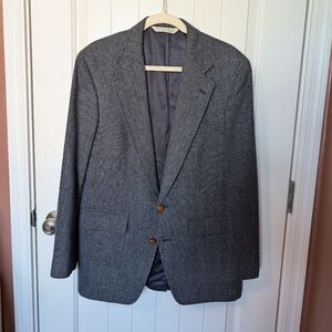 Lands' End Herringbone Selkirk Wool Blazer Men's 39R Blue/White